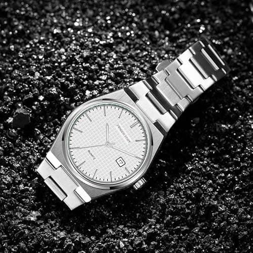 SWADESI STUFF Mens Silver Dial Stainless Steel Date Display Analogue Wrist Watch (White), Band Color-Silver 5