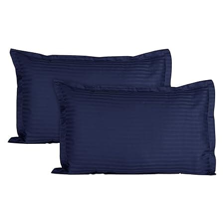 Trance Home Linen 200 TC 100% Cotton Small Size 17x25 inch Satin Stripe Pillow Covers | Pillow Cases | Set of 2 Piece Pillow Covers only |Small Size (Navy Blue, 17 X 25 inch)