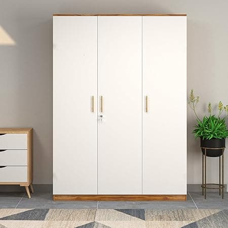 Callas 3 Door Wooden Wardrobe for Bedroom | Engineered Wood Almirah with Hanging Rod, Lockable Door & Drawer |1 Year Warranty with Free Installation