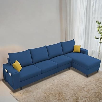 Casaliving Porto RHS 6 Seater L Shape Sofa Set for Living Room (Blue Fabric) Premium Velvet Fabric
