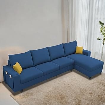 Casaliving Porto RHS 6 Seater L Shape Sofa Set for Living Room (Blue Fabric) Premium Velvet Fabric