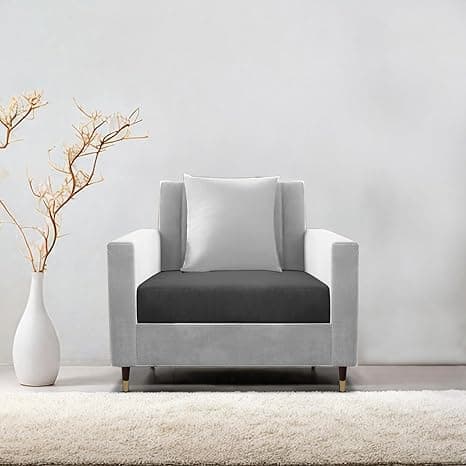 Casaliving Garcia 1 Seater Sofa Set for Living Room (Black Grey Colour) Premium Fabric Sofa