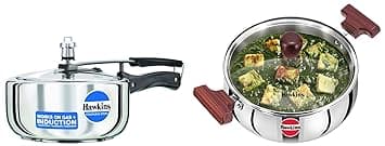 Hawkins 3 Litre Pressure Cooker Cooker,Wide Design Pan Cooker,Induction Cooker&Tri-Ply Stainless Steel Induction Compatible Cook N Serve Handi With Glass Lid,Capacity 3 L,Silver,3 Liter