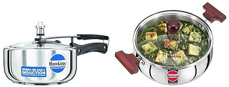 Hawkins 3 Litre Pressure Cooker Cooker,Wide Design Pan Cooker,Induction Cooker&Tri-Ply Stainless Steel Induction Compatible Cook N Serve Handi With Glass Lid,Capacity 3 L,Silver,3 Liter
