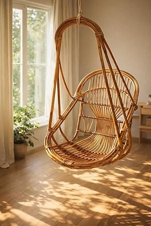 Handicrafts Hanging Chair Wooden Bamboo Jhula Cane Swing Chair for Comfort Indoor & Outdoor for Kids, Adults with Cushion, Maximum Weight 100 Kg
