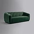 WOODEN WORLD Modern 3-Seater Curved Arm Sofa – Comfortable for Living Room, Guest Room Hotels Velvet (Green-3+3) 2 Year Warranty