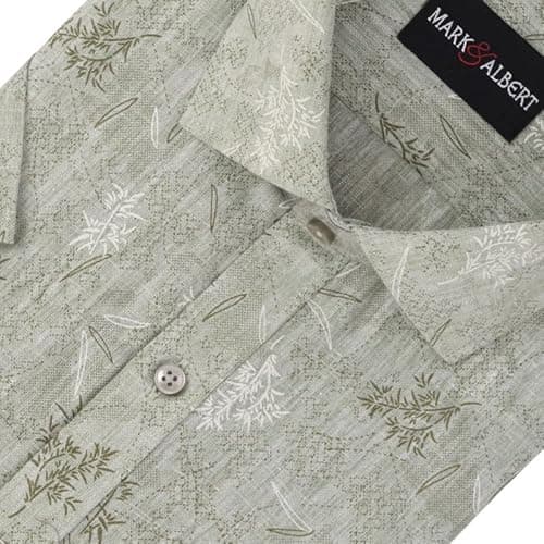 MARK & ALBERT Men's Cotton Slim Fit Half Sleeve Printed Shirt, Green, 40 2