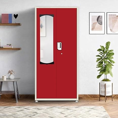 Triveni almirah GOMTI-2 DARPAN Model| Premium 2-Door Wardrobe for Home Use with Mirror | Powder Coated|10-Year Guarantee on Paint & Lock | 36" Width | 2-Way Locker | 8 Pin Hangers | 8 Hanging Hooks|