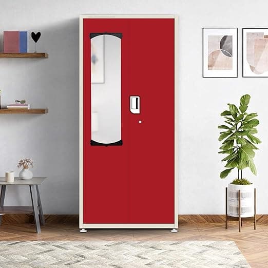 Triveni almirah GOMTI-2 DARPAN Model| Premium 2-Door Wardrobe for Home Use with Mirror | Powder Coated|10-Year Guarantee on Paint & Lock | 36" Width | 2-Way Locker | 8 Pin Hangers | 8 Hanging Hooks|