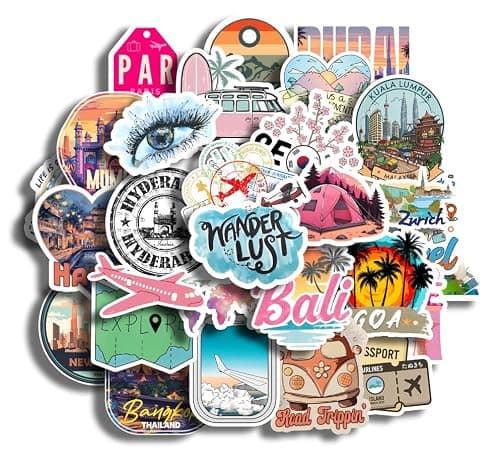 29Pcs Travel Stickers | Non-Tearable Vinyl Sticker Pack for Laptop, Luggage, Journal, Scrapbook, Water Bottle, Bike - Self Adhesive, No Residue, Waterproof, Laminated, Aesthetic Travel Theme