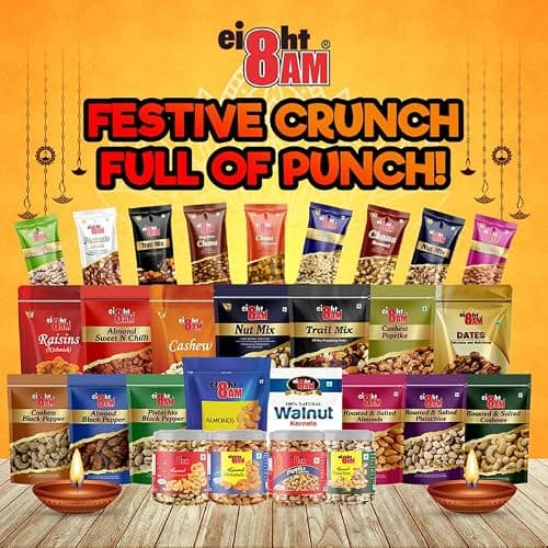 8AM Nuts & Dry Fruits Combo Pouch, Pack of 6, (Trail mix 35g x 3, Nut mix 35g x 3), Fiber & Protein Rich Healthy Mix Dry Fruits, Diwali Gift Pouch 5