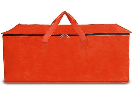 Shalimar Large Capacity Foldable Under Bed Storage/Duffle Bags for Travel/Moving/Wardrobe Organizer Bag |Comfortable Handles|Water Resistant | 28.5Lx13.5Wx13.5H Inches | Pack of 1 - Orange