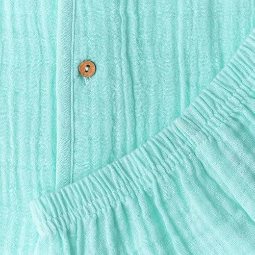FIRST IN Muslin Bubble Crinkle Jabla Shorts Set for Baby Boys & Girls | Half Sleeve Soft Cotton Muslin Infant Clothing | Lightweight Outfit - Solid Marine 2