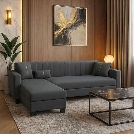SOCOZI Almeria 4 Seater LHS L Shape Sofa Set | Soft Velvet Suede Fabric | Modern Design | Plush Comfort Cushions for Living Room (Dark Grey)