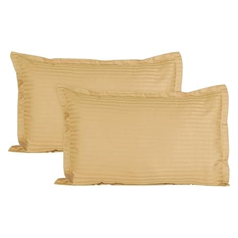 Trance Home Linen 200 TC 100% Cotton Small Size 17x25 inch Satin Stripe Pillow Covers | Pillow Cases | Set of 2 Piece Pillow Covers only |Small Size (Beige, 17 X 25 inch)