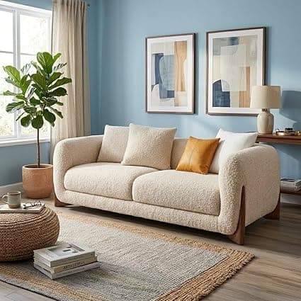 Modern Sofa, Teddy Fabric, Chesterfield Style, Wooden Legs, for Living Room, Bedroom, Hallways (2 Seater)