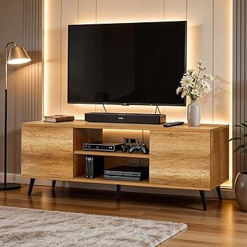 ABOUT SPACE TV Unit - Engineered Wooden TV Stand Table with Bottom Open Storage, Adjustable Shelves & 2 Closed Cabinets for Set Top Box WiFi Router Stand (CM Oak - L 136 x B 40.5 x H 53 cm)