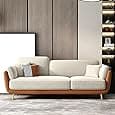 Chesterfield Velvet Upholstery 3-Seater with Armchair and Footrest, Design in 3+1+Footrest Sofa for Living Room, Bedroom, Hallways (Beige & Orange)