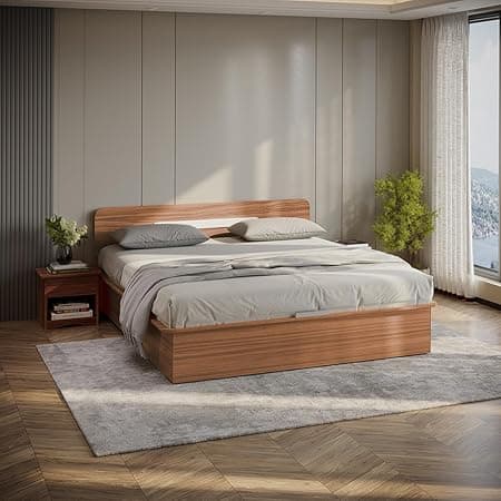 Interio by Godrej Bed, Juno King Size Engineered Wood Bed with Box Storage, 1-Year Warranty, Brown, Prelaminated Particle Board