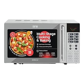 IFB 20L Convection Microwave Oven, 24 Standard Cook Menus (20SC2, Metalic Silver, Steam Clean, Weight Defrost, Grill & Multi-Stage Cooking, 10 Power Levels)
