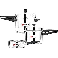 Pigeon by Stovekraft INOX Stainless Steel Pressure Cooker 5L + Non-Stick Biriyani Pot with Lid, 5 litres,Red and Black Combo