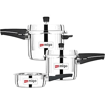 Pigeon by Stovekraft INOX Stainless Steel Pressure Cooker 5L + Non-Stick Biriyani Pot with Lid, 5 litres,Red and Black Combo