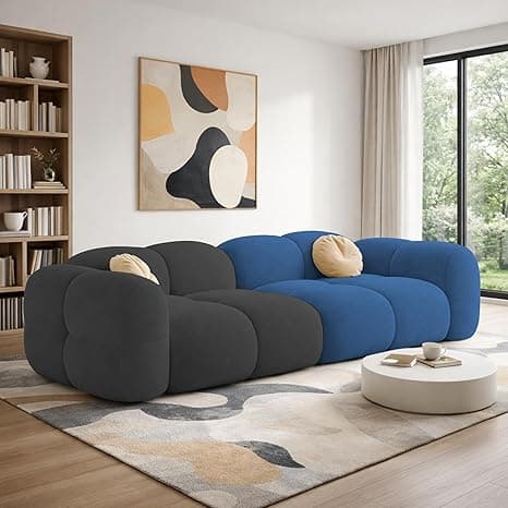 Casaliving Vetras Modern Velvet Bubble Cloud Sofa, Tufted Design Upholstered 3 Seater Sofa Set for Living Room,(Blue Black Colour) Premium Velvet Fabric Sofa