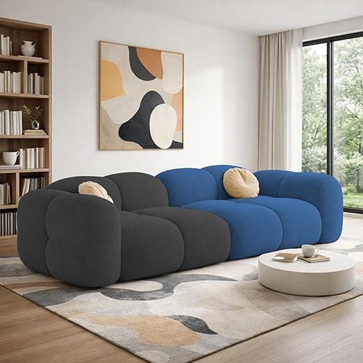 Casaliving Vetras Modern Velvet Bubble Cloud Sofa, Tufted Design Upholstered 3 Seater Sofa Set for Living Room,(Blue Black Colour) Premium Velvet Fabric Sofa
