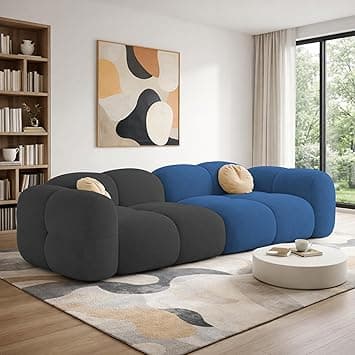 Casaliving Vetras Modern Velvet Bubble Cloud Sofa, Tufted Design Upholstered 3 Seater Sofa Set for Living Room,(Blue Black Colour) Premium Velvet Fabric Sofa