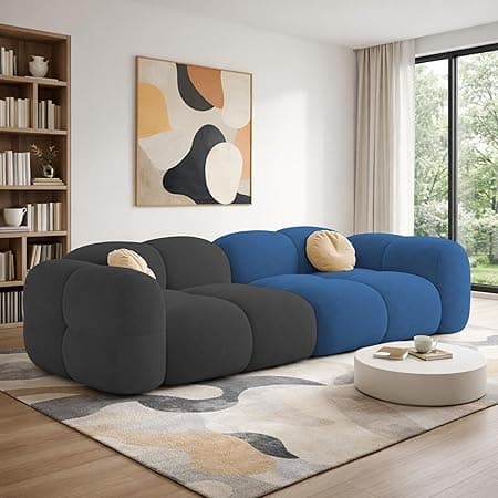 Casaliving Vetras Modern Velvet Bubble Cloud Sofa, Tufted Design Upholstered 3 Seater Sofa Set for Living Room,(Blue Black Colour) Premium Velvet Fabric Sofa