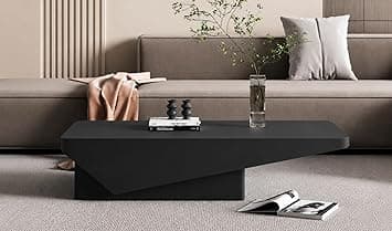 Modern Minimalist Coffee Table for Living Room – White Gloss Top with Black Base, Designer Center Table, Low Height Contemporary Furniture for Home & Office