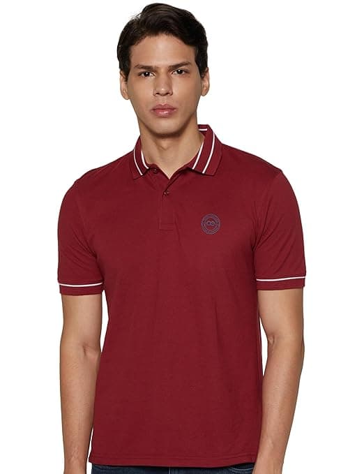 Peter England Men's Regular Fit Insignia Half Sleeve Polo T-Shirt | Cotton Rich | Premium Pique Weave
