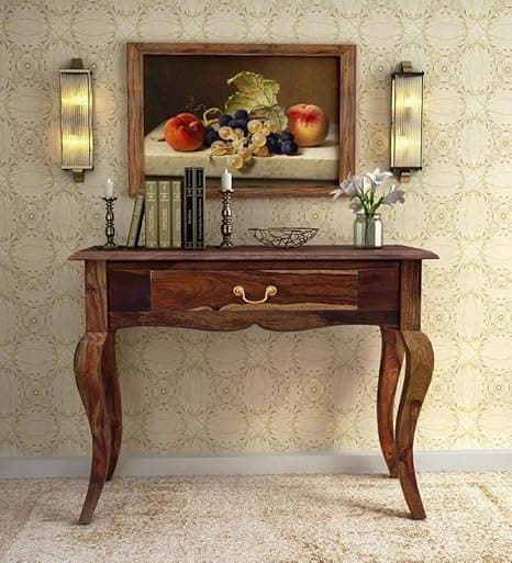 Solid Sheesham Wood Console Table for Living Room Furniture | Hallway Enteryway Console for Home and Office (Natural Brown)