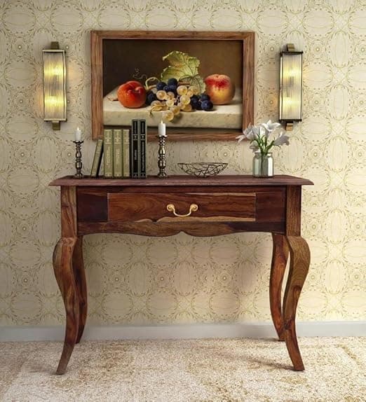 Solid Sheesham Wood Console Table for Living Room Furniture | Hallway Enteryway Console for Home and Office (Natural Brown)