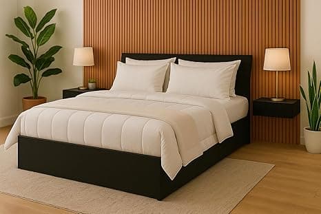 MATTERHORN Engineered Wood Bed in Almond Beige – King Size Double Bed with Box Storage(L2079 x W1875 x H300 mm) | Platform Bed | Modern Wooden Bed for Bedroom, Durable & Stylish Design (Ebony Black)