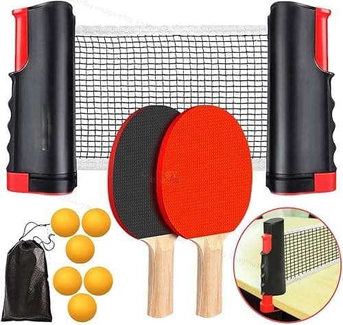 Toy Imagine Table Tennis Set – Retractable Table Tennis Net, 2 Premium Rackets, 6 Ping Pong Balls (Orange x 6), and Carry Bag – Portable Indoor & Outdoor Ping Pong Game for All Ages