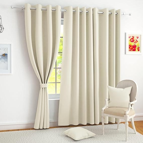 Story@Home 100% True Blackout Door Curtains 7 Feet Long Set of 1 | Plain Design |Room Darkening Curtain | Thermal Insulated Curtains for Living Room, Bedroom | (116 x 215 cm, Beige)