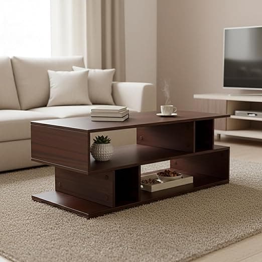 Green Soul Carya XL Engineered Wood Coffee Table | Center Table for Living Room | 1 Surface Top and 2 Shelves | Warranty Protected |105 × 48 × 42 cm | (Walnut)