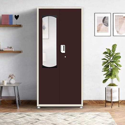 Triveni almirah GOMTI-2 DARPAN Model| Premium 2-Door Wardrobe for Home Use with Mirror | Powder Coated|10-Year Guarantee on Paint & Lock | 36" Width | 2-Way Locker | 8 Pin Hangers | 8 Hanging Hooks|