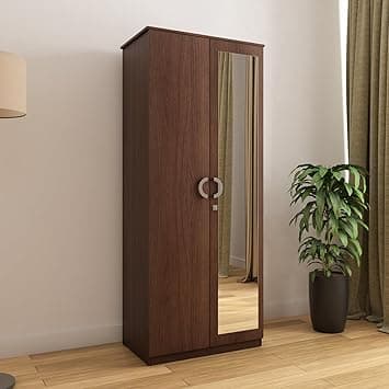 Nilkamal Massif 2 Door Wooden Wardrobe with Mirror for Bedroom | Almirah with 1 Hanging Rod & 3 Shelves | Clothes Cupboard | Engineered Wood | Legno Oak
