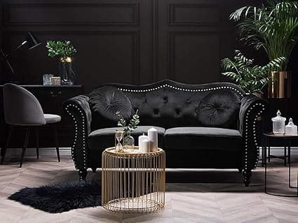 Velvet Couch for Modern & Fahionalable Chesterfield Sofa 2 Seater Couches Sleeper Sofa for Living Room, Dining Room, Bedroom, Office, and Hallway. (Black-2)