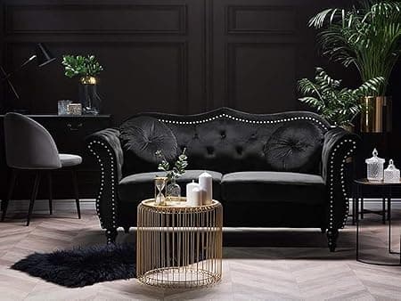 Velvet Couch for Modern & Fahionalable Chesterfield Sofa 2 Seater Couches Sleeper Sofa for Living Room, Dining Room, Bedroom, Office, and Hallway. (Black-2)