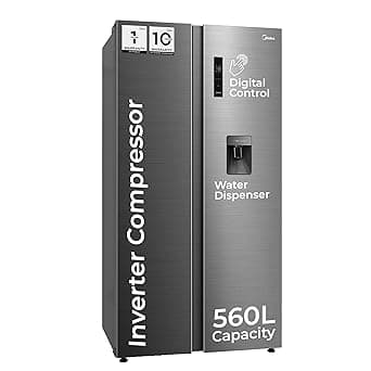 Midea 560 L Side by Side Refrigerator, Inverter Compressor, Multi Air Flow Cooling, Water Dispenser (Frost Free, Energy Efficient, Large Capacity, Bru-Steel Finish)