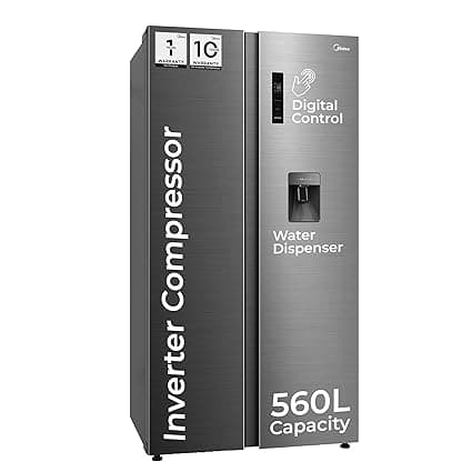 Midea 560 L Side by Side Refrigerator, Inverter Compressor, Multi Air Flow Cooling, Water Dispenser (Frost Free, Energy Efficient, Large Capacity, Bru-Steel Finish)