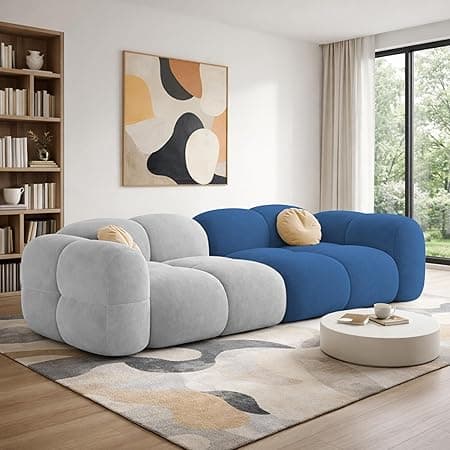 Casaliving Vetras Modern Velvet Bubble Cloud Sofa, Tufted Design Upholstered 3 Seater Sofa Set for Living Room,(Blue Grey Colour) Premium Velvet Fabric Sofa
