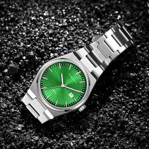 SWADESI STUFF Stainless Steel Date Display Mens Wrist Analogue Watch (Green), Dial-Color:Multicolour, Band Color:Silver 5