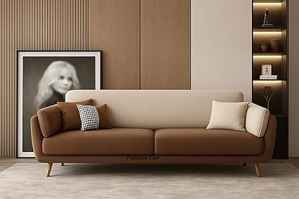 Velvet Contemperory Sofa with Cushion Chaise Lounge Sectional Sofa Perfect for Living Room & Bedroom Guests Home & Office (Beige & Brown, Three Searer)
