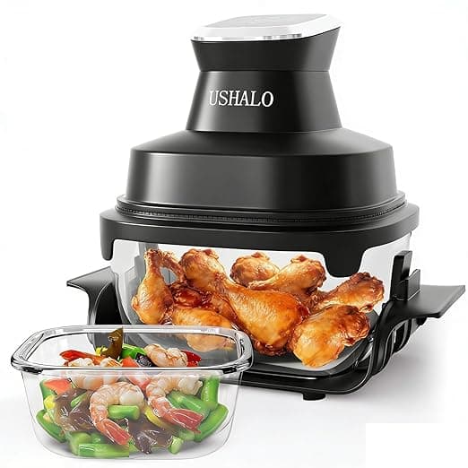 4.4QT Glass Air Fryer Non-Toxic, 4 Presets & Manual Control, 180-400℉ Precise Heat Smart Air Fryer Oven, Auto-Pause & Resume, Microwave & Dishwasher Safe Dual Glass Container