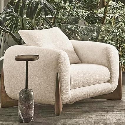 Modern Sofa Chesterfield Design with Stylish Wooden Legs Bouncy Teddy Fabric Off-White Finish Sofa for Living Room, Bedroom, Hallways (1 Seater)