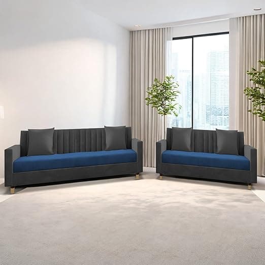 Casaliving Garcia 3+2 Seater Sofa Set for Living Room (Black - Blue)